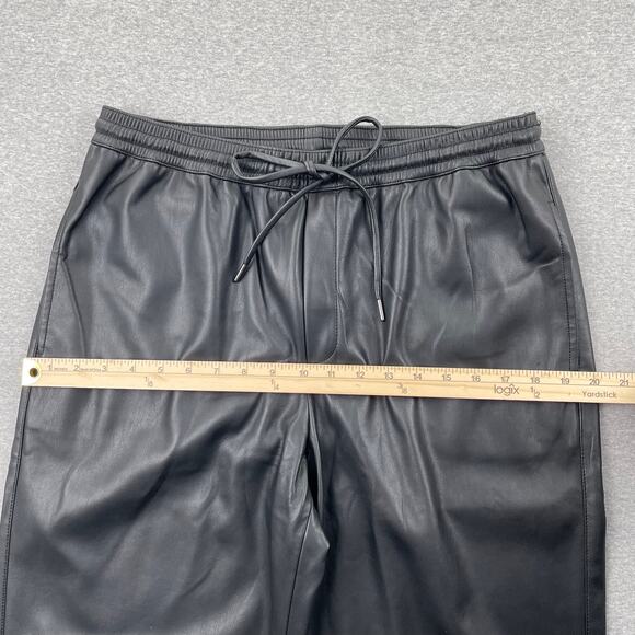 MANGO Womens Faux Leather Pants Large Black Tapered Leg Drawstring Waist Pull On - Picture 8 of 16